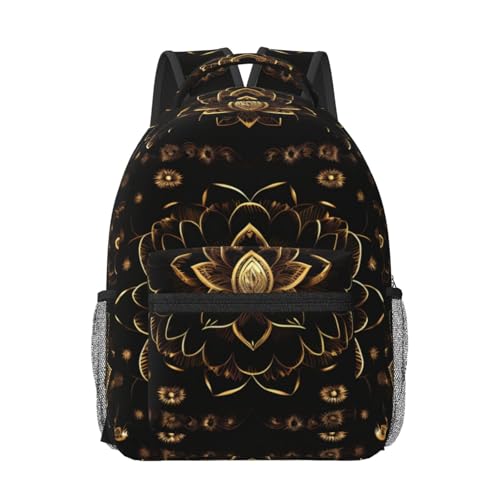 Mochila para laptop EdWal en negro con flores de loto y diseño versátil de talla única