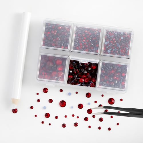 Image of BEADSLAND Hotfix Rhinestones, 4000 PCS Dark Red Rhinestones for Clothes Crafts Mixed 6 Sizes with Wax Pencil and Tweezers Kit, SS6-SS30, Dark Siam