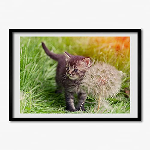Tableau chaton avec un chalumeau 70x50 cm avec cadre en bois moderne MDF Tulup