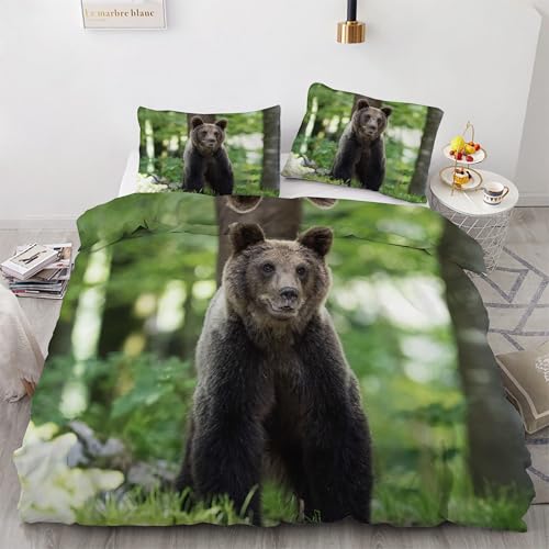 Housse de couette 200x200 microfibre douce parure lit 3 pièces grizzli