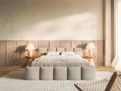 Selsey Polsterbett 200x200 cm Modernes Design, Stabiler Metallrahmen mit Gasdruckfedern Piano-Veloursstoff in Taupe Bett mit Bettkasten Maximale Belastung 250 kg – Bild 6