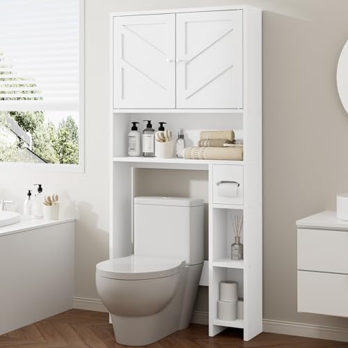 Meilocar Bathroom Storage Cabinet Over Toilet with Toilet Paper Holder Stand, Freestanding Bathroom...