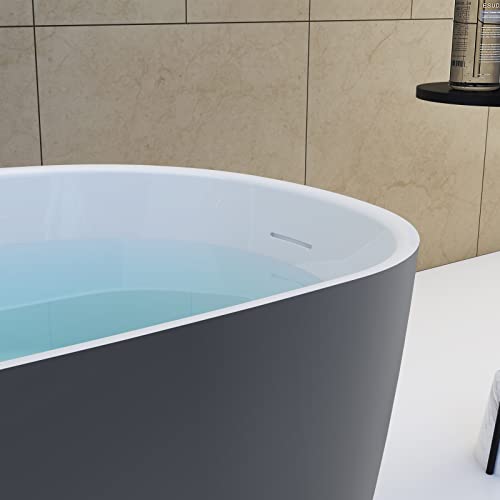Mokleba 59" Acrylic Freestanding Bathtub, Single Slipper Free Standing Tub, Soaking Tub With Integrated Slotted Overflow, Toe-Tap Chrome Drain, Cupc Certified, 37°Grey #TOP3