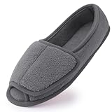 Git-up Diabetic Slippers for Women Memory Foam Arthritis Edema Adjustable Open Toe Swollen Feet Slippers Bedroom House Indoor Outdoor Shoes with Rubber Sole, Gray UK/6