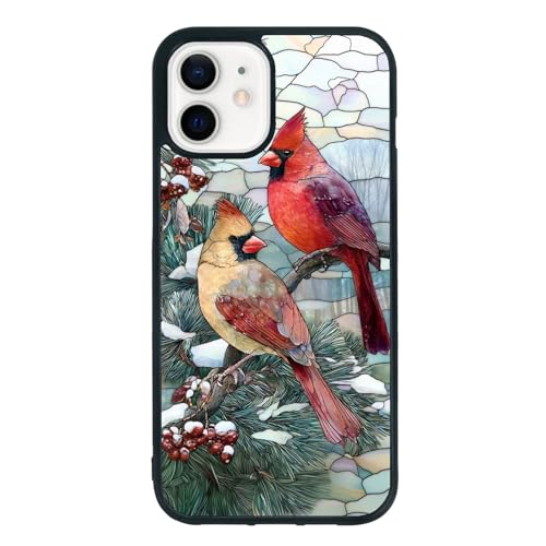 qizjio Cardinal Birds Winter Christmas Art Phone Case, Shockproof Protective Cover for iPhone 12/12 Pro
