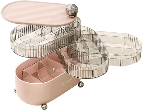 XENON VENTURE 4 tier rotatable jewellery organisers storage box with removable tray for Earrings Necklace chain pendant Jewelry Accessory holder with Lid for Women Girls makeup room tabletop stand