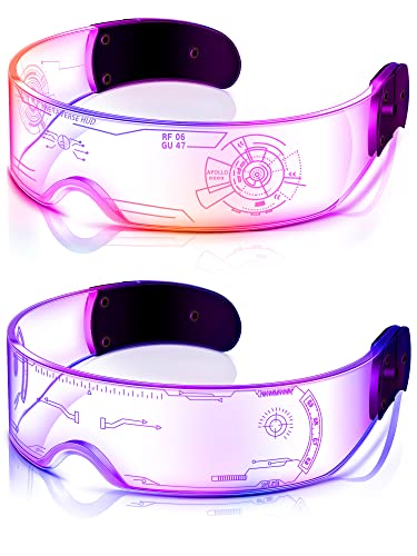TOODOO 2 Pairs LED Visor Glasses 7 Colors Futuristic Glasses Light up Punk Accessories for Rave Party Costume(Attractive Style)