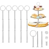Rayong Etageren Stangen Set 5 Pack Etagere Stangen Etagere Bausatz Silber Etageren Stangen Metallstangen Etagerenhalter für Obsttablett, Snackteller, Platte Nicht enthalten, 3 Etagen