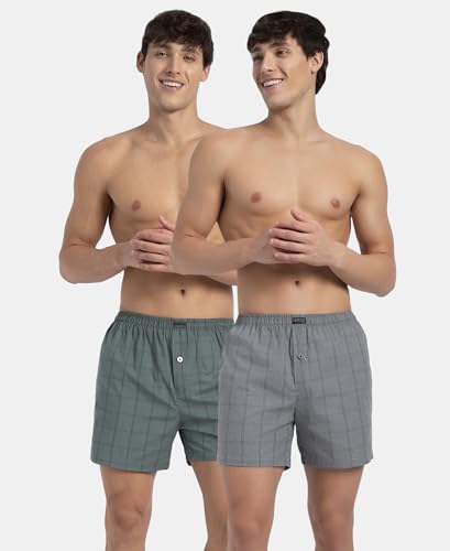 Image of Jockey 8222 Men Super Combed Mercerized Cotton Woven Checkered Inner Boxers with Ultrasoft and Durable Inner Waistband (Pack of 2, Colors & Prints May Vary)