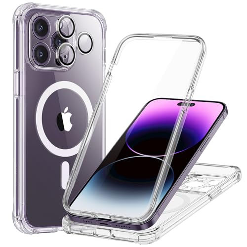 Image of ESR for iPhone 14 Pro Max Case, Compatible with MagSafe, Full-Body Military-Grade Drop Proof Case for iPhone 14 Pro Max with Built-in 9H+ Tempered Glass Screen Protector, Clear