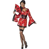Smiffy'S 20559S Disfraz De Geisha Del Vodka, Vestido Y Cinturón Con Soporte Para Vasos De Chupit, Rojo, S - Eu Tamaño 36-38 Halloween, Carnaval