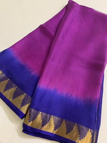 Image of Women's Bhagalpuri Pure Kota Doria Silk Net Saree With Temple Zari Border and Running Blouse Piece