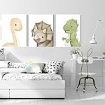 arfitest Dinosaur Wall Art Kids Boys Room Canvas Wall Decor Dino Nursery Wall Art Pictures Baby Dinosaur Poster Prints for Boys Bedroom Bathroom 12x16 Inch Framed Set of 3 - Image 2