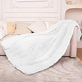 yescool Faux Fur Weighted Blanket 60'x80' 20lbs,Fuzzy Cozy Shaggy Weighted Blanket Queen Size for Adult，Fluffy Sherpa Comfy Heavy Blanket for Women Men,Warm Soft Plush White Blanket for Couch Sofa Bed