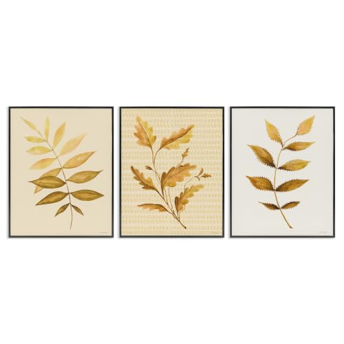 Vintage Golden Plant Leaves, 11 x 14 Inch Framed Giclée Print Set