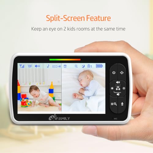 iFamily 5"Split Screen Baby Monitor with 2 Cameras and Audio n Night Vision | Large Display Video Baby Monitor, Long Range, Remote pan tilt, Temperature, 2 Way Talk,Feeding Clock, lullabies - Image 3