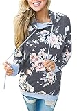 Barlver Women's Casual Hoodies Long Sleeve Sweatshirts Cowl Neck Drawstring Hooded Pullover Top with Pockets Dark Grey S
