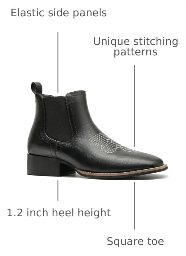 Image of Western Cowboy Boots for Men Square Toe Comfortable Ankle Retro Stylish Boots