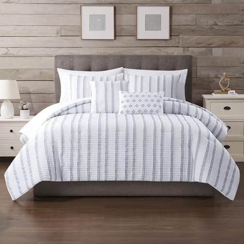 Image of Modern Threads 5-Piece Jacquard Comforter Set, Bianca Queen in White - Elegant Comforter, 2 Pillow Shams, and 2 Decorative Pillows