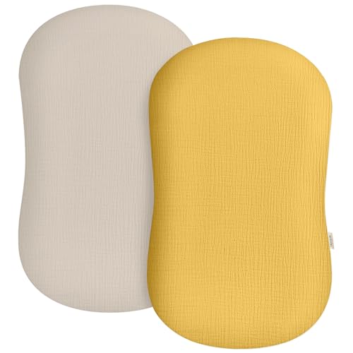 Image of Muslin Baby Lounger Cover 2 Pack, Soft Breathable Newborn Lounger Pillow Cover for Boys Girls Infant (Beige & Mustard Yellow)