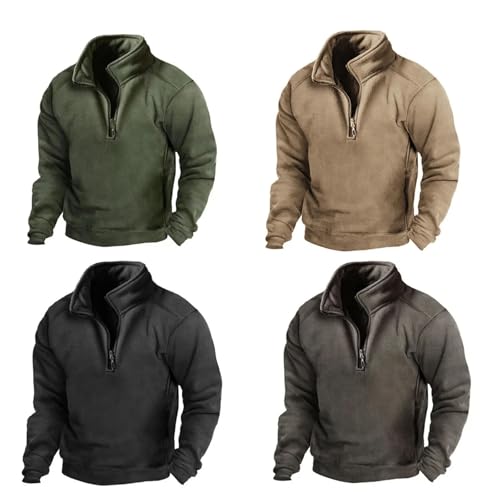 Fashion Half Zip Stand Collar Fleece Warm Pullover Hoodie Men Solid Color Casual Long Sleeve2