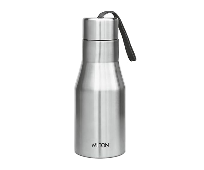 MILTON Super 500 Stainless Steel Water Bottle 475 ml, Single Walled, ISI Certified I Leak Proof Lid, Rust Proof I For School, Office, Gym I Silver