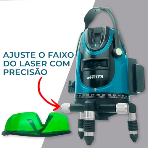 Nível a Laser Verde 5 Linhas Arita Recarregável Esquadro Ponto de Prumada Autonivelante Com Maleta