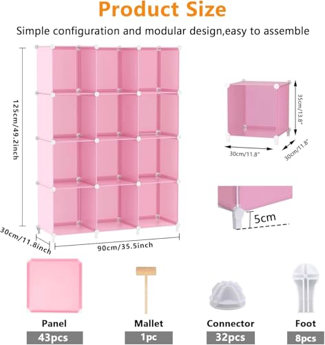 Image of EXVITO Kids Plastic Wardrobe - 12 Door Foldable Almirah for Clothes with Hanging Rod, Collapsible Wardrobe Cartoon Print Cupboard for Baby & Kids Room - KTH2