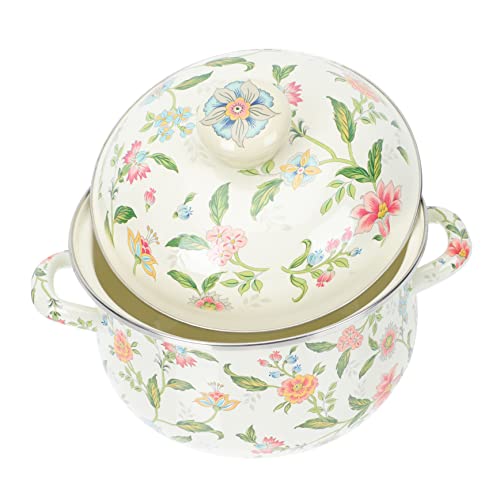 TOBBOMEY 1pezzi Pentola Smaltata Vintage Doppia Maniglia Pentola per Stufati e Zuppe Forniture da Cucina Pratiche Fondo Piatto per Riscaldamento Uniforme