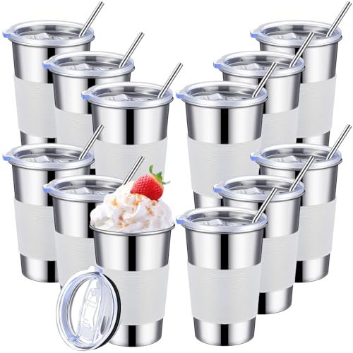 Blushtier 12-Pack 17 oz Stainless Steel Smoothie Cups with Lids, Straws, and Sleeves - Freezer Safe, Spill Proof, Modern Design - Perfect for Travel, Meal Prep, and Everyday Use