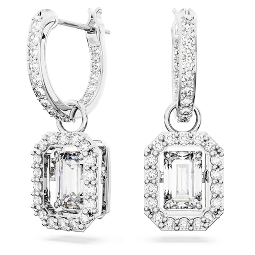 Swarovski Una Drop Earrings, Octagon Shaped, Violet and Clear Crystals in a Rhodium Plated Setting, from the Una Collection