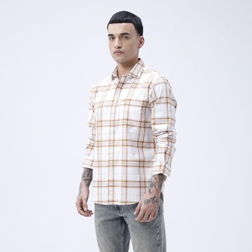 Image of BASICS 100% Cotton Checked Shirt for Men | Slim Fit | Everyday Smart Casual Wear | Full Sleeve