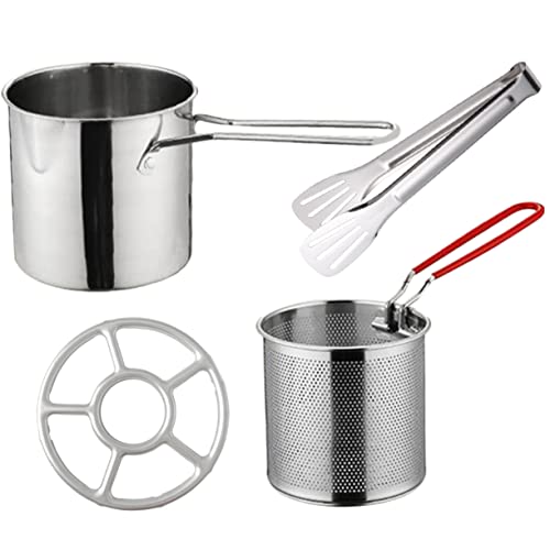 JECOMPRIS 1Set Stainless Steel Deep Fryer Pot with Ergonomic Basket and Long Handle Compact Oil Fryer for Home Cooking Restaurant Use and Outdoor Frying Versatile Stainless Steel