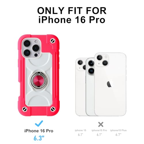Image of MARKILL Compatible with iPhone Case with Ring Stand, Military Grade Drop Protection Full Body Rugged Heavy Duty Protective Durable Cover iPhone. (Hot Pink, iPhone 16 Pro 6.3 inch)