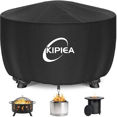 Kipiea Round Fire Pit Cover 100% Waterproof, 36" D x 20" H Outdoor Firepit Cover, Upgraded 600D Strong Tear and UV Resistant, Black