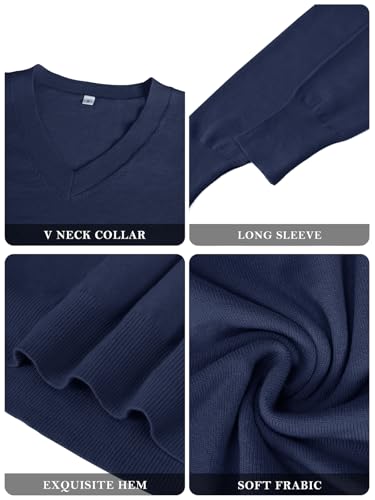 Image of Women's Spring Sweaters 2026 Casual Long Sleeve Pullover V Neck Lightweight Sweatshirts Cute Blouse Tops