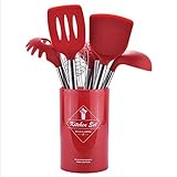 Este juego perfecto de utensilios de cocina incluye: cuchara sopera, pinzas para alimentos, espátula, cuchara con filtro, pinzas para espagueti, espátula, espátula para freír, batidor de huevos Juego de 8 piezas con balde de almacenamiento, puede disfrutar de un juego completo de herramientas de cocina con una sola compra