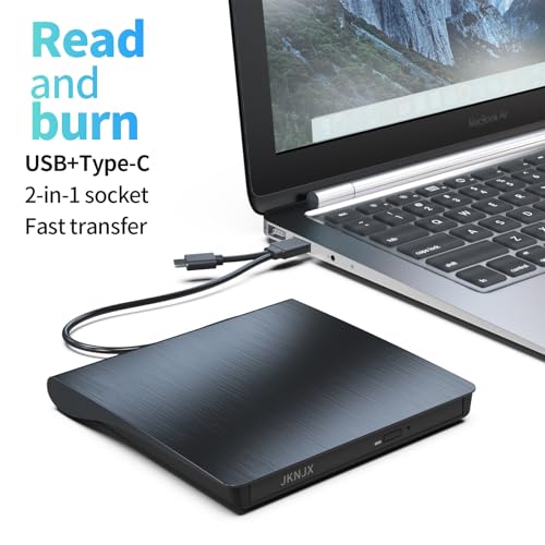Image of External CD DVD Drive,USB 3.0 and Type-C CD DVD Disc Reader Writer Burner Player,Slim and Portable CD DVD + /-RW Optical Drive for PC Laptop Desktop MacBook Mac Windows 7 /8.1 /10 /11 Linux OS Apple