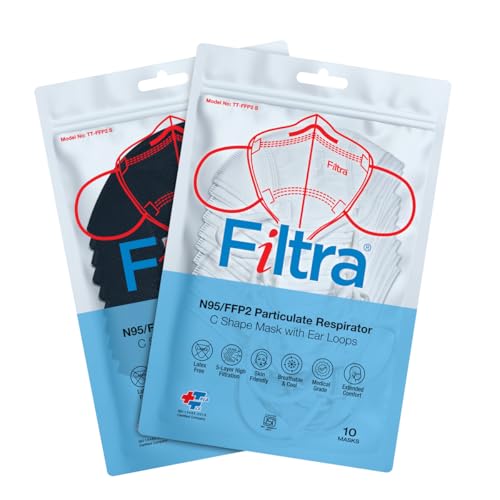 Image of Filtra N95 Mask with Ear Loops | FFP2 Mask with Ear Loops | BIS Certified | 5 Layer & Thick Ear Loops | High Filtration | Zip Lock Travel Pouch of 10 Masks