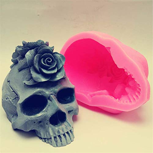 Monaco 3D Rose Skull Silicone Mold Fondant Cake Mold Resin Plaster Chocolate Candle Candy Mold Pink #TOP2
