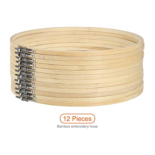 Image of PATIKIL 12 Pieces 12 Inch Embroidery Hoops Round Adjustable Bamboo Circle Cross Stitch Hoop Ring Bulk for Embroidery Art Craft Handy Sewing Decoration