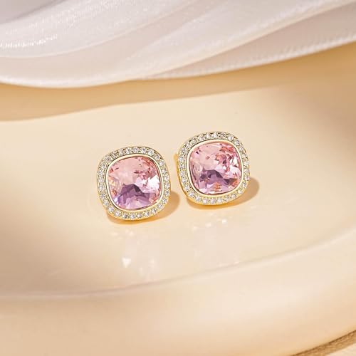 EVEVIC Square Austrian Crystal Halo Stud Earrings for Women (Pink) by EVEVIC - Used condition - Image 3