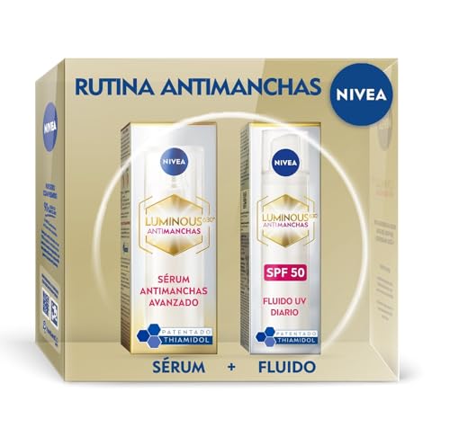 NIVEA Cellular Luminous630 - Set Antimanchas - Sérum 30 ml y Crema de Día FP50 40 ml - Antimanchas, Hidratación y Protección Solar - Ácido Hialurónico, Thiamidol - Piel Uniforme - Todo Tipo de Piel