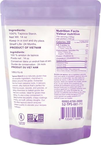 Image of 52USA Tapioca Starch Flour, 14 oz Single Pack (397g), All Natural Thickener, Gluten Free, Vegan, Kosher, No Additives for Cooking, Baking, Soups & Sauces