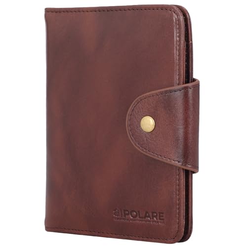 Polare Full Grain Leather Slim and Soft RFID Blocking wallet For Men Snap Bifold Travel Wallet Passport Holders 2 Passports (Coffee)