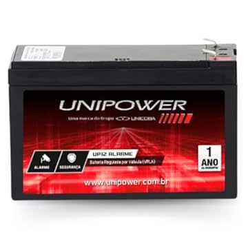 Bateria 12V 7A Selada P/NoBreak Alarmes Cerca Elétrica Luz De Emergência Central De Alarme Equipamento Hospitalar Alarme Residencial Casa Inteligente UNIPOWER UP1270e Estacionária