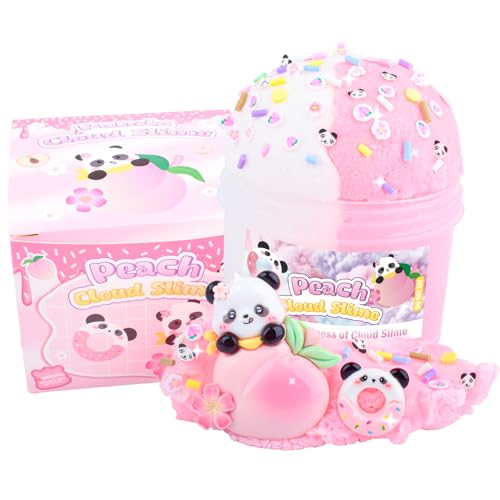 Peach Cloud Slime Kit with Fun Pink Panda Slime Add Ins Soft Non-Sticky Scented Slime Kit for Kids Birthday Gifts for Boys & Girls Classroom Rewards DIY Stress Relief Toy