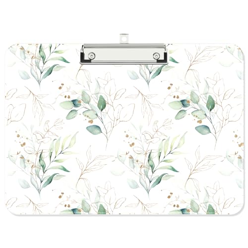 Image of Plastic A4 Clipboard Landscape, Fashion Clip Board with Low Profile Clip for Drawing, Sketching, Art Supplies, Drafting Supplies, Eucalyptus Leaves
