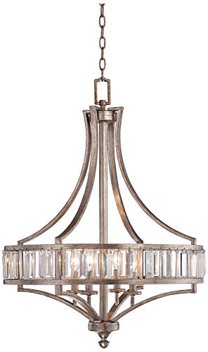 Vienna Full Spectrum LPH-11476/4 (LP#713 FINISH) Antique Soft Silver Pendant Chandelier 24 Inch Wide Clear Crystal Glass Rod 4-Light Fixture thumb #1