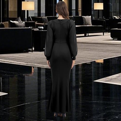 Image of Women's Elegant Formal Mermaid Maxi Dress Off Shoulder Long Sleeve Wedding Split Evening Gown Prom Cocktail Party Dresses
